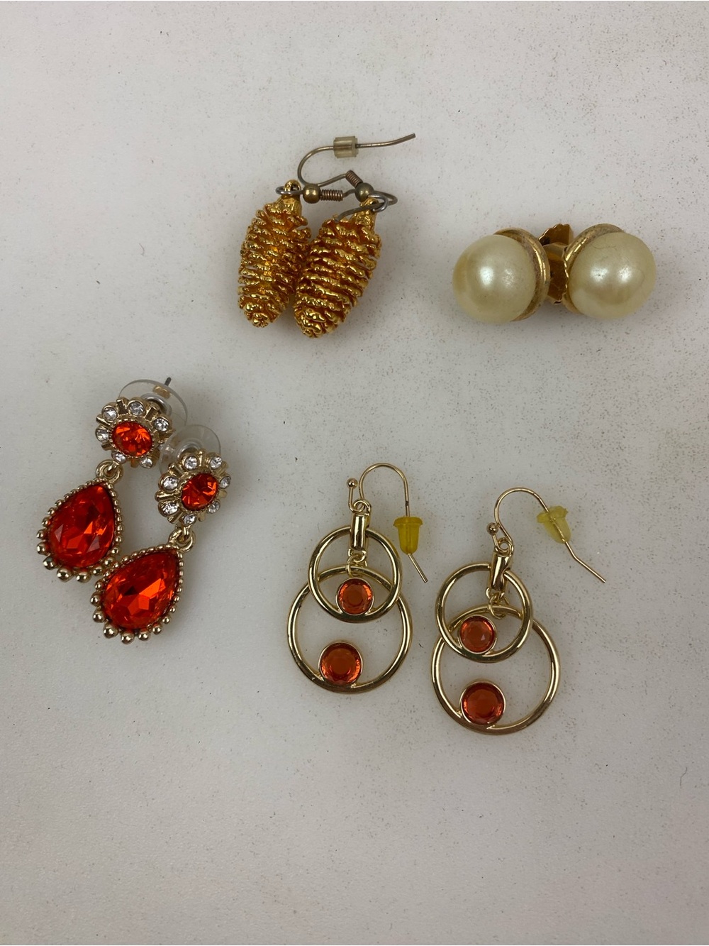 Gold and Orange Crystal Drop Earrings - Women Jewelry
